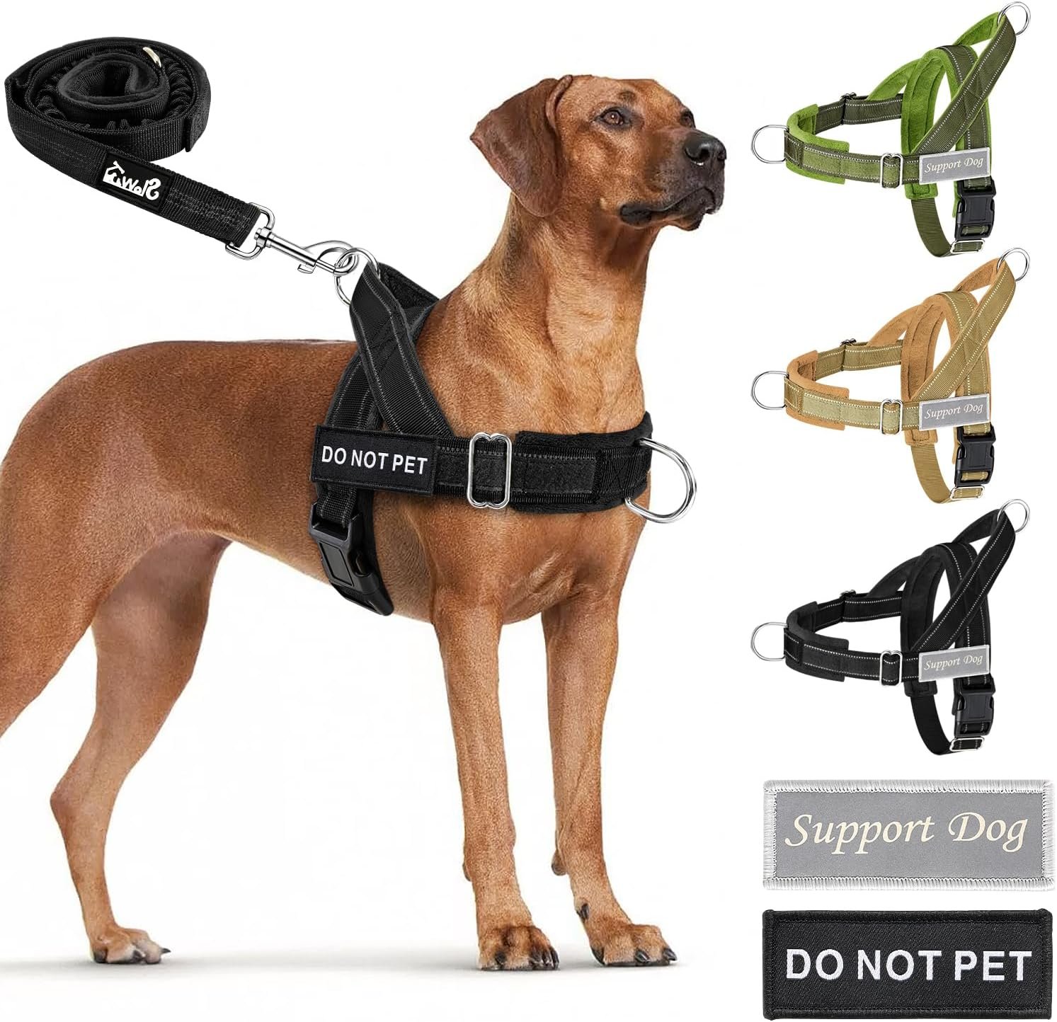 SlowTon No Pull Dog Harness with Front Clip – Heavy Duty, Soft Padded | Neck & Chest Adjustable, Tactical Pet Vest and Leash Set for Large Medium Sized Dogs, for Easy Walk & Training, Black L