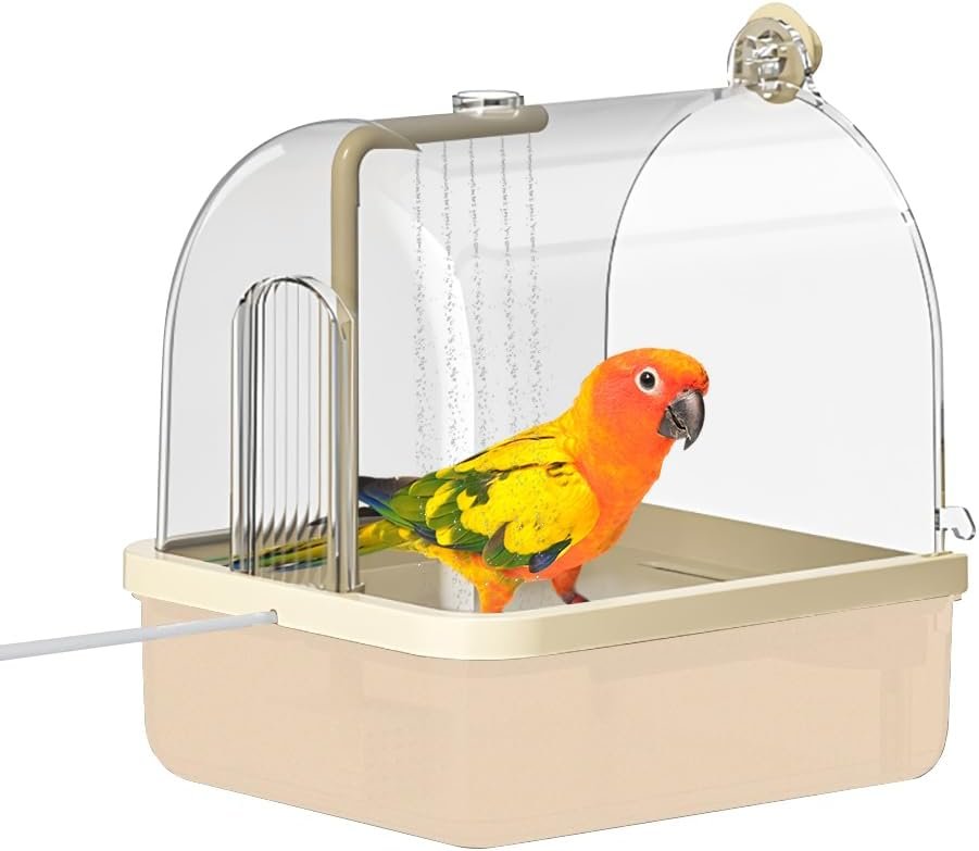 Automatic Bird Bath for Cage, Parakeet Bath with Pump | Indoor Bird Shower with Running Water, Filter, Bird Cage Accessory for Pet Birds Conure Budgies Cockatiels Lovebird