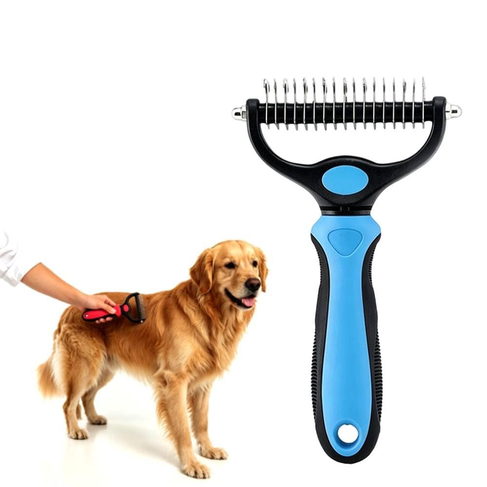 Deshedding Brush for Dogs and Cats: Undercoat Rake Pet Brush for Long Hair – Dematting Comb Removes Tangles Knots and Loose Fur, Grooming Tool for Thick Coats (blue, L)