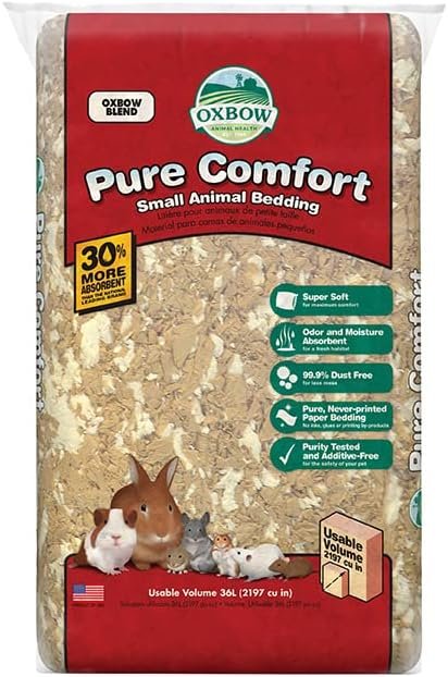 Oxbow Small Animal Bedding, Hamster, Guinea Pig, Rabbit, Blend, USA, 36 L | Pure Comfort, Hamster Bedding, Guinea Pig Bedding, Low Dust, Virgin Paper, Litter Box, Bunny, Rats, Gerbils, Chinchillas