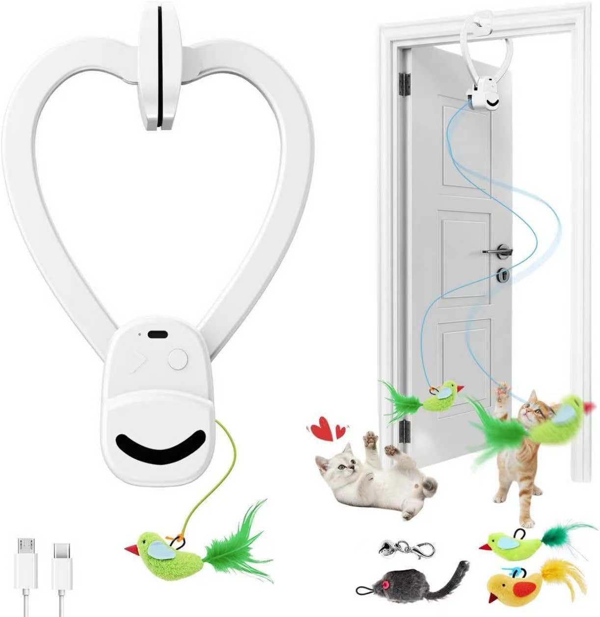 CATPICK Interactive Cat Toys for Indoor Cats – Automatic Flying Bird & Mouse Doorway Hanging Toy, USB Rechargeable Electric Kitten Toy for Hunting Instinct, Enrichment & Exercise, 2 Birds & 1 Mouse