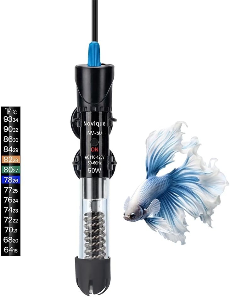 50W Aquarium Heater Adjustable Temperature Submersible Fish Tank Heater Water Thermostat with Thermometer for Freshwater and Saltwater Tanks