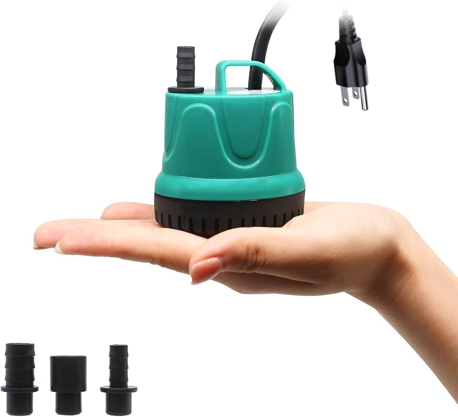 5W Submersible Water Pump, 66GPH Quiet Aquarium Pump | Multifunctional Mini Pump for 5-50 Gal Aquariums, Ponds & Hydroponics. Features Smart Dry-Run Protection