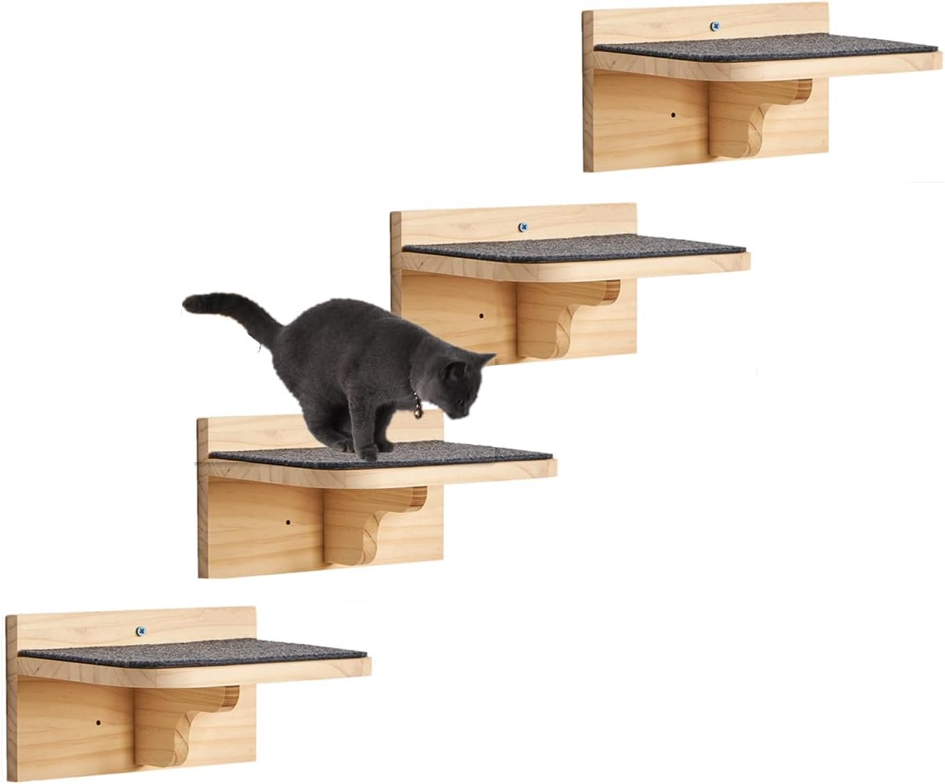 SHENGOCASE 9.8″ x 7.1″ Solid Wood Wall Mounted Large Cat Step, Cat Wall Furniture, Shelves Stairs Perch