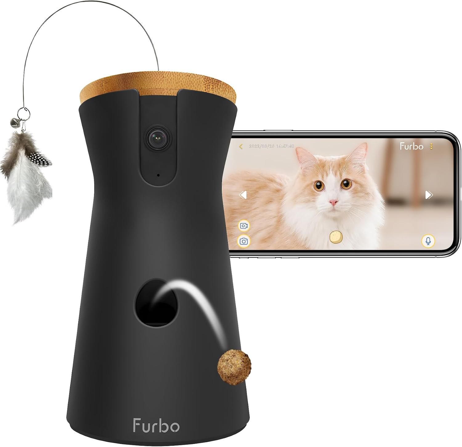 Furbo 360° Cat Camera [No Monthly Fee] | 360° Rotating Live View, Meowing Alerts, Treat Toss, 2-Way Audio, Night Vision, Smart Home Kitten Monitoring, No AI Alerts