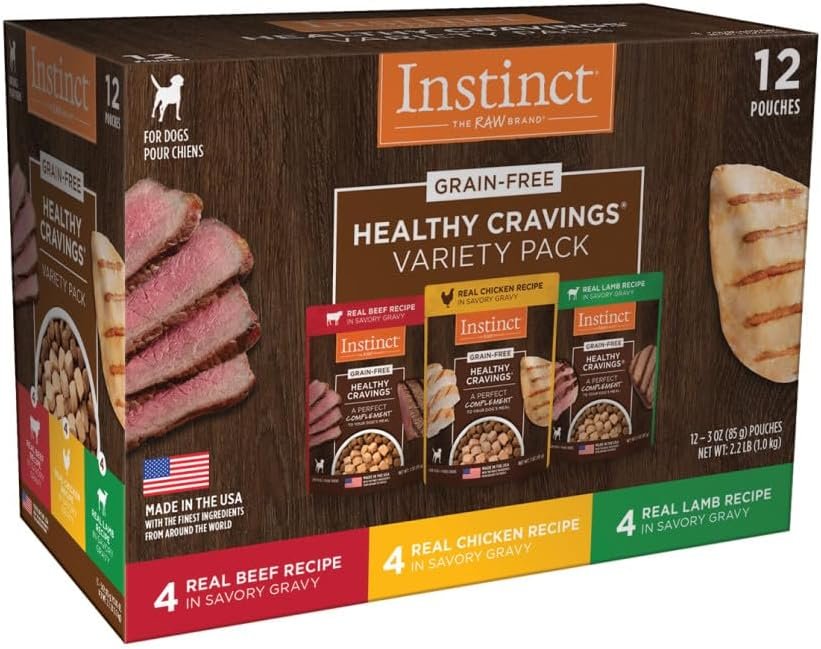 Instinct Healthy Cravings Grain Free Recipe Variety Pack Natural Wet Dog Food Topper by Nature’s Variety, 3 oz. Pouches (Pack of 12)