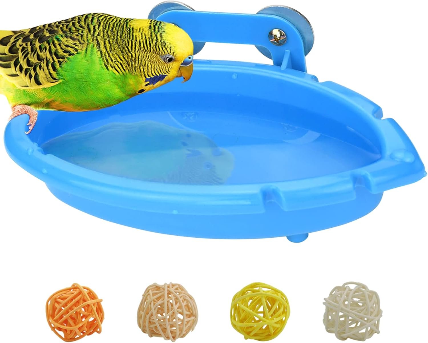 Mygeromon Bird Bath for Cage Parakeet Bathtub Budgie Shower Tub Indoor | Small Parrot Accessories, Hanging, Blue