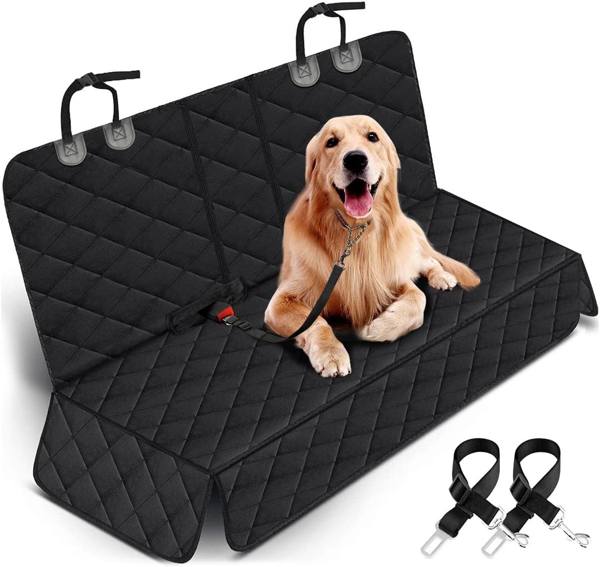 Yuntec Dog Car Seat Cover, Back Seat Cover for Dogs Pet Car Seat Protector | Waterproof Rear Seat Cover Durable Car Seat Cover, fits Middle Armrest for Most Cars SUVs Trucks (53” Width)- Black