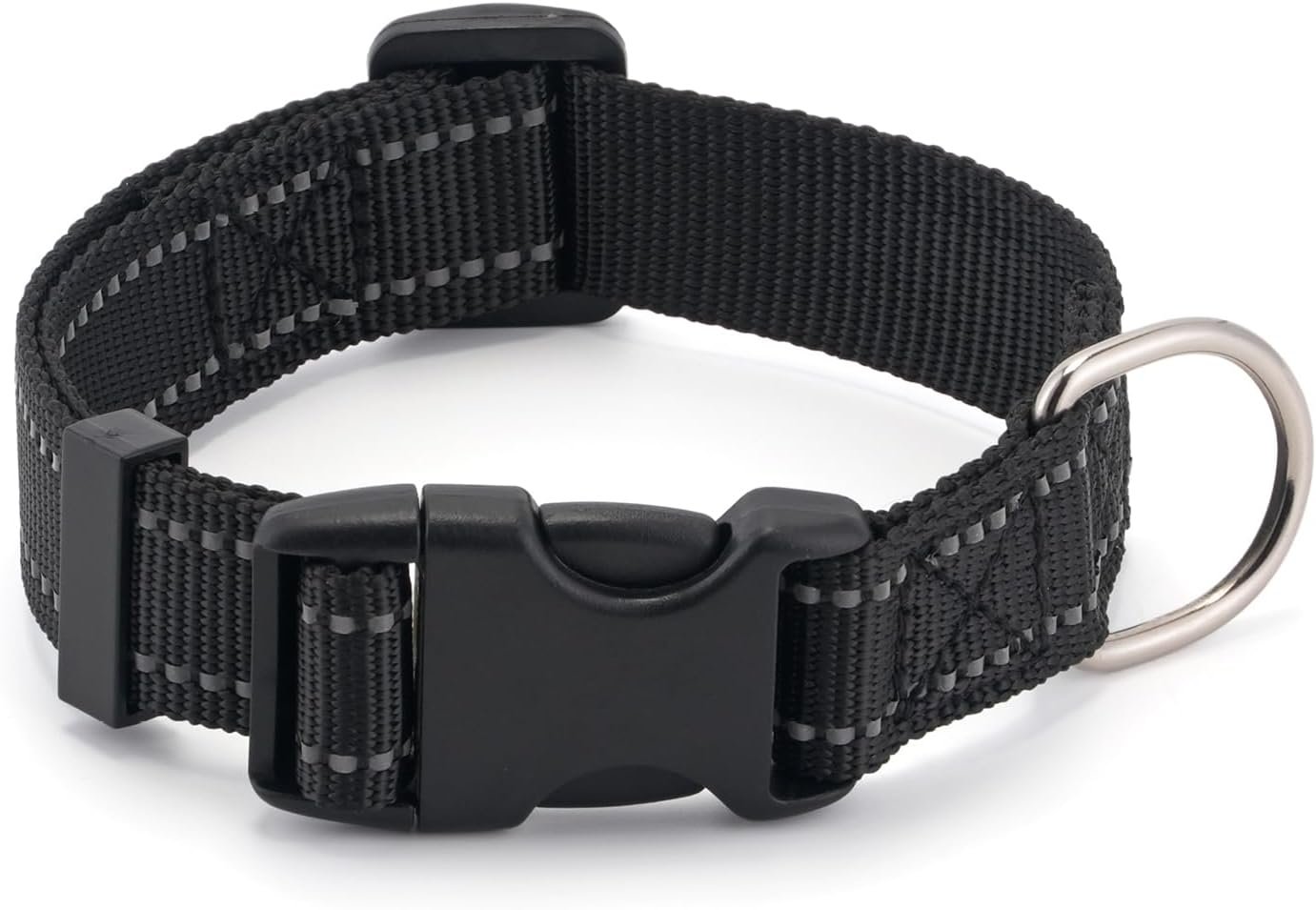 Dog Collar for Small Medium Dogs with Buckle, Breathable Adjustable Nylon Reflective Dog Collars, Black/Small