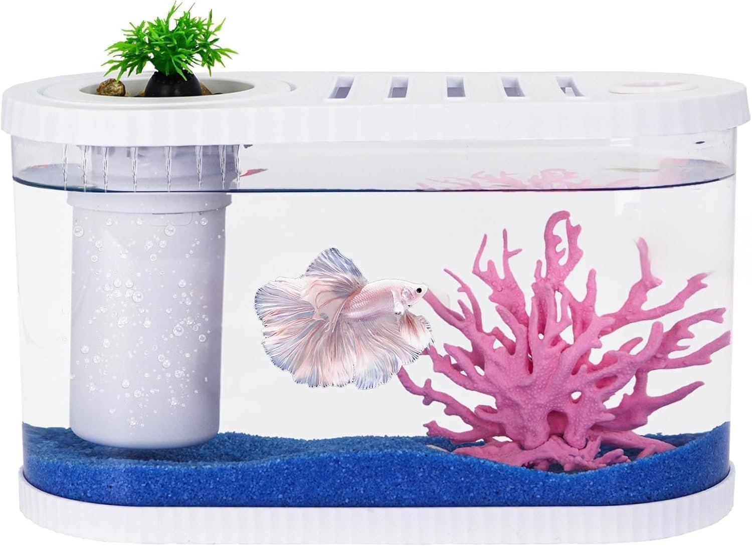 Fish Tank Kits,PC Small Aquarium Starter Kit,2.2 Gallon Nano Desktop Tank with Quiet Filter, Lid,Color-Changing Light&Decor for Betta Shrimp Guppy Jellyfish Goldfish Beta(12.6 * 7 * 5.6 Inch)