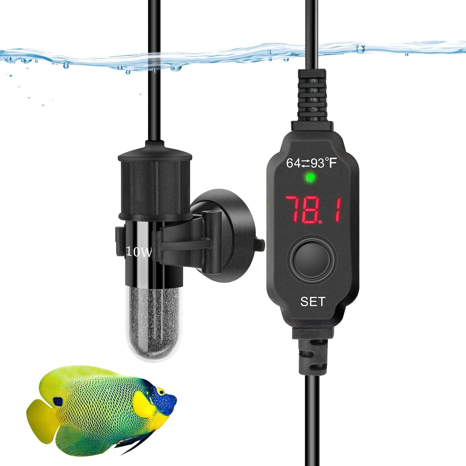 YOFOTHS Adjustable Mini Aquarium Heater, 10W for Tanks 1-2 Gallons | Fish Tank Heater, Digital Display Thermostat, External Temperature Controller