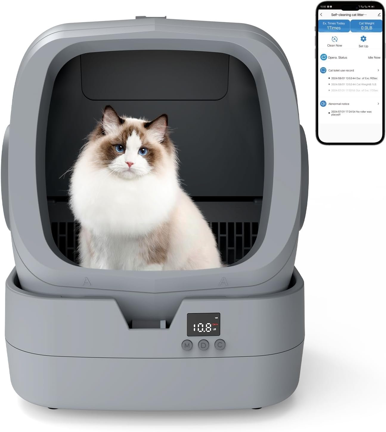UPFAS Automatic Cat Litter Box Self Cleaning – APP Control – Weight Monitoring – Ultra-Quiet, Medium Cats and Kittens Litter Box, Safe Anti-Pinch【Assembly Required】- Grey