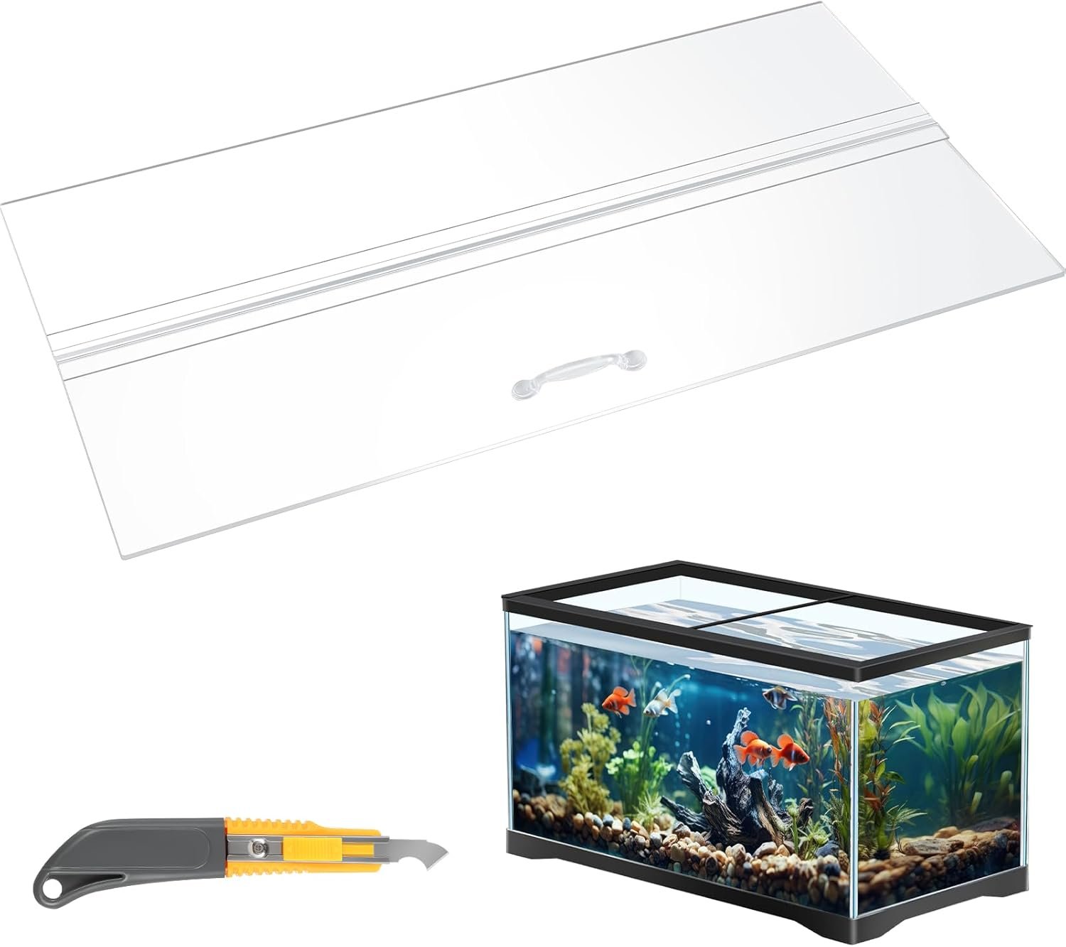 Sieral Aquarium Polycarbonate Canopy Set 23.07 x 11.69 x 0.12 Inch for 15/20H/55 Gallon Without Center Brace Aquariums Cover Fish Tank Lid with a Hook Knife, Clear
