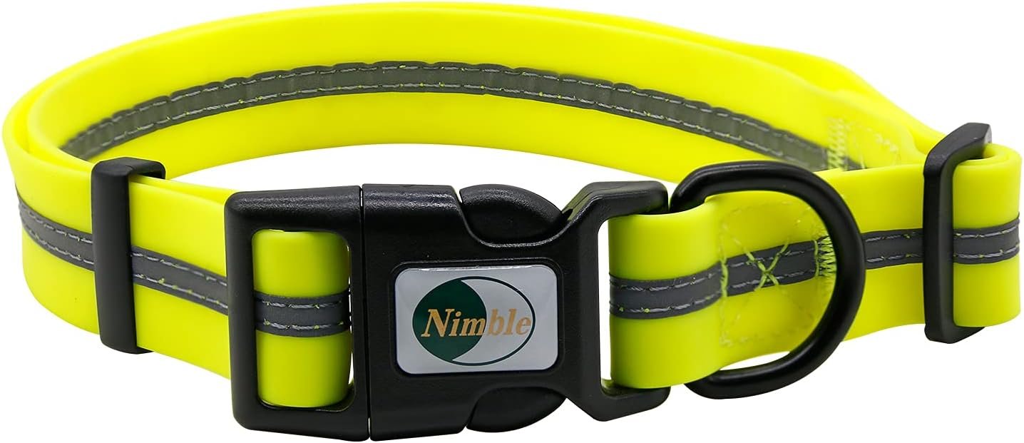 Nimble Reflective Waterproof Dog Collar Adjustable Odor Resistant Easy Clean Pet Collar for Small Medium Large Dogs Night Walking Outdoor Rainy Use (Large (15.35”-24.8”inches), Fluorescent Yellow)