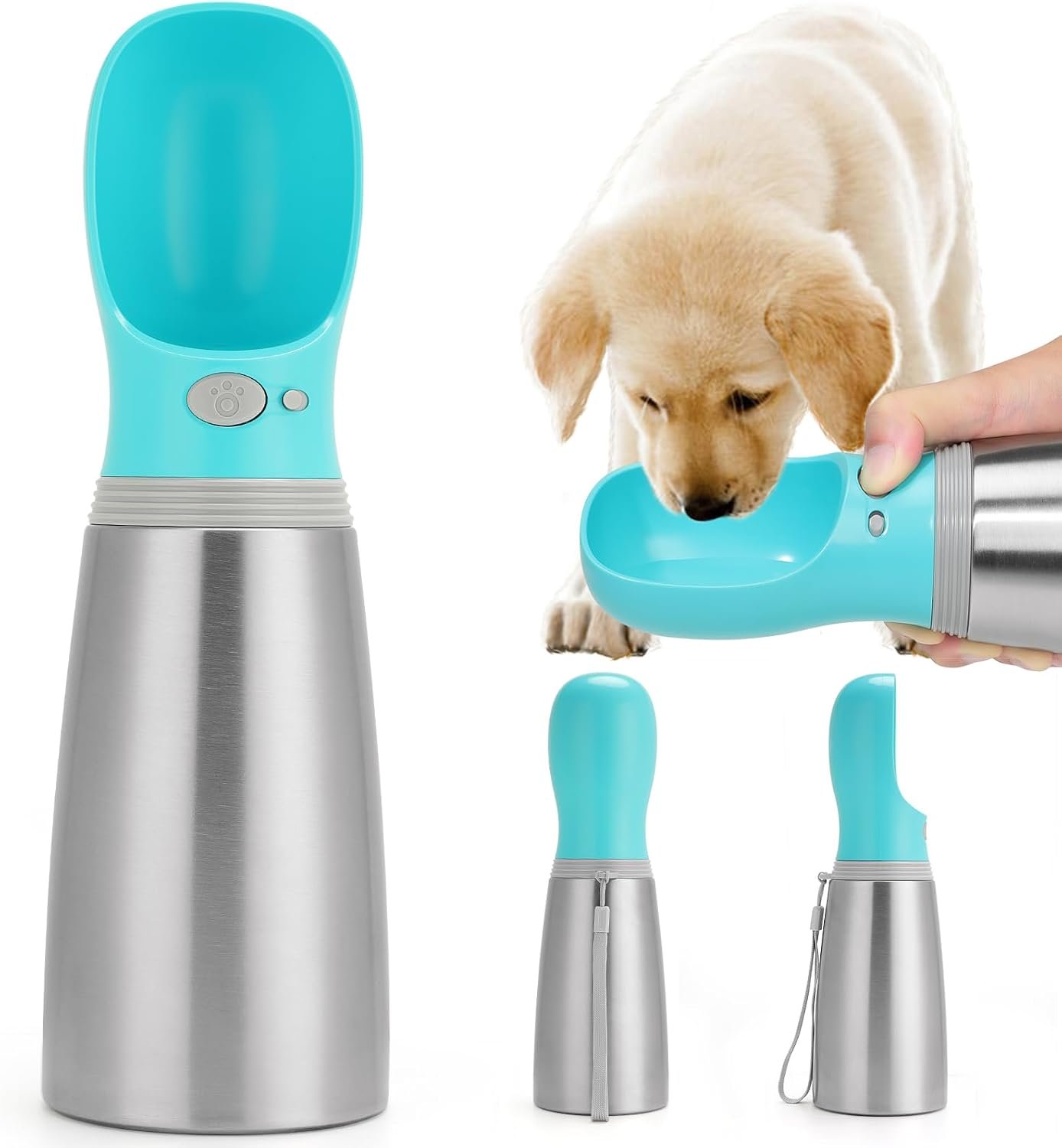 Portable Dog Water Bottle, 24 OZ Stainless Steel Pet Water Dispenser | Leak Proof Pet Water Dispenser with Drinking Feeder, Durable, Use for Dog Travel, Walking, Hiking, and Outdoor Activities