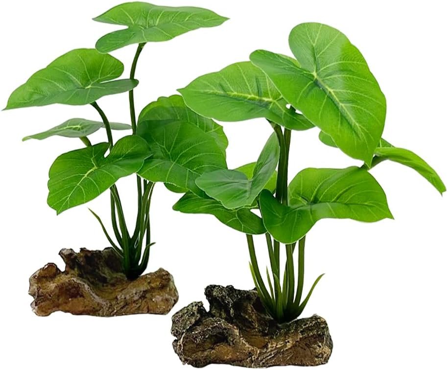 Fish Tank Decor Aquarium Decorations Ornaments Betta Leaf pad Hammock 6inch Plastic Artificial Plant Goldfish Fish Hides Small Tank/Reptiles Plants Driftwood (Green-Type-A-Set)