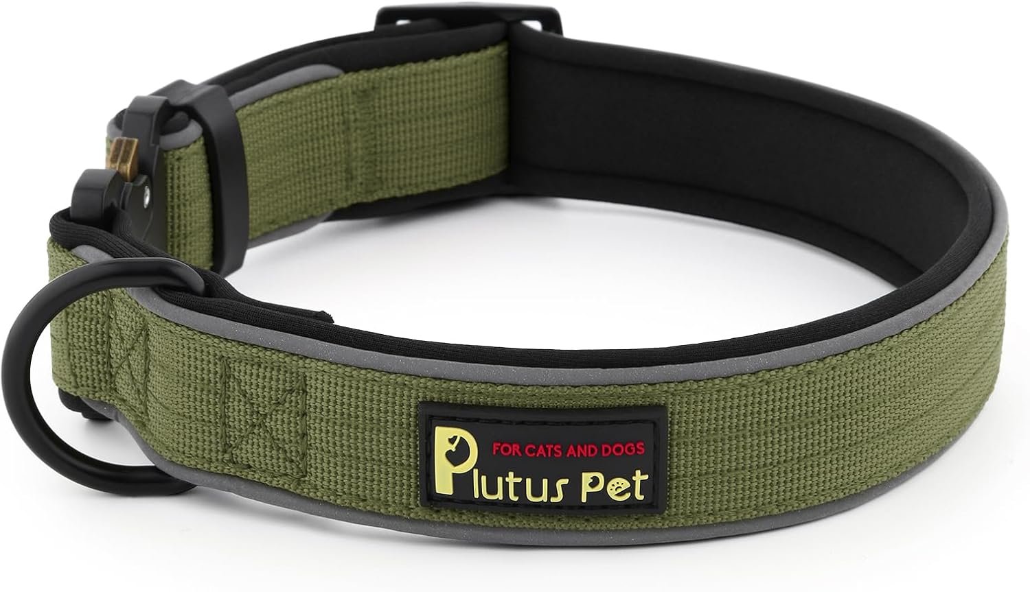 Plutus Pet Tactical Dog Collar, Reflective, for Small Medium Large Dogs | Adjustable Heavy Duty Dog Collar, Soft Padded and Comfortable, with Metal Buckle (Ranger Green, L)
