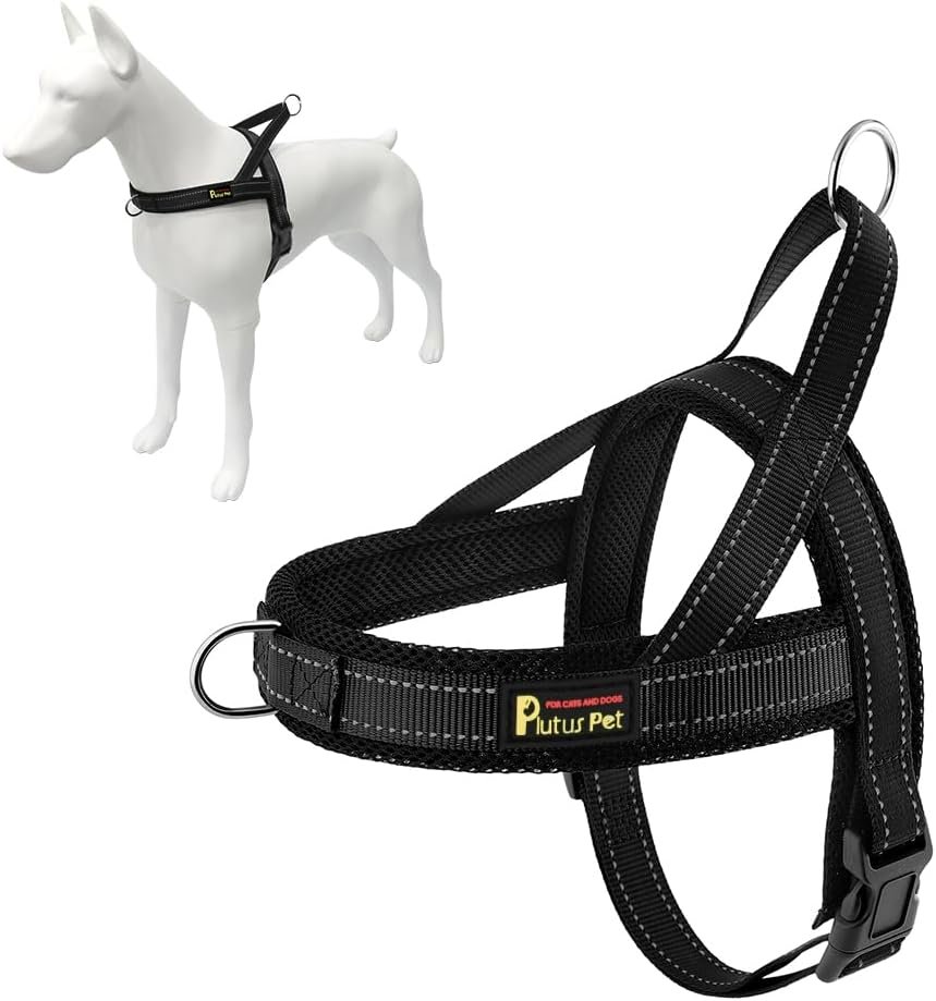 Plutus Pet No Pull Dog Harness for Medium Sized Dog, Breathable Mesh Padded | Adjustable Reflective with Handle, Escape Proof, Quick Fit Pet Vest, Front Clip, for Training and Walking, Black, M