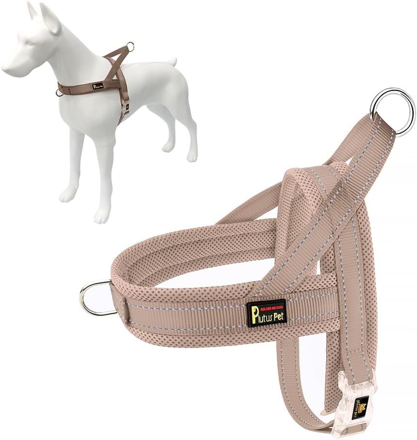 Plutus Pet No Pull Dog Harness for Medium Sized Dog, Breathable Mesh Padded | Adjustable Reflective with Handle, Escape Proof, Quick Fit Pet Vest, Front Clip, for Training and Walking, Beige, M