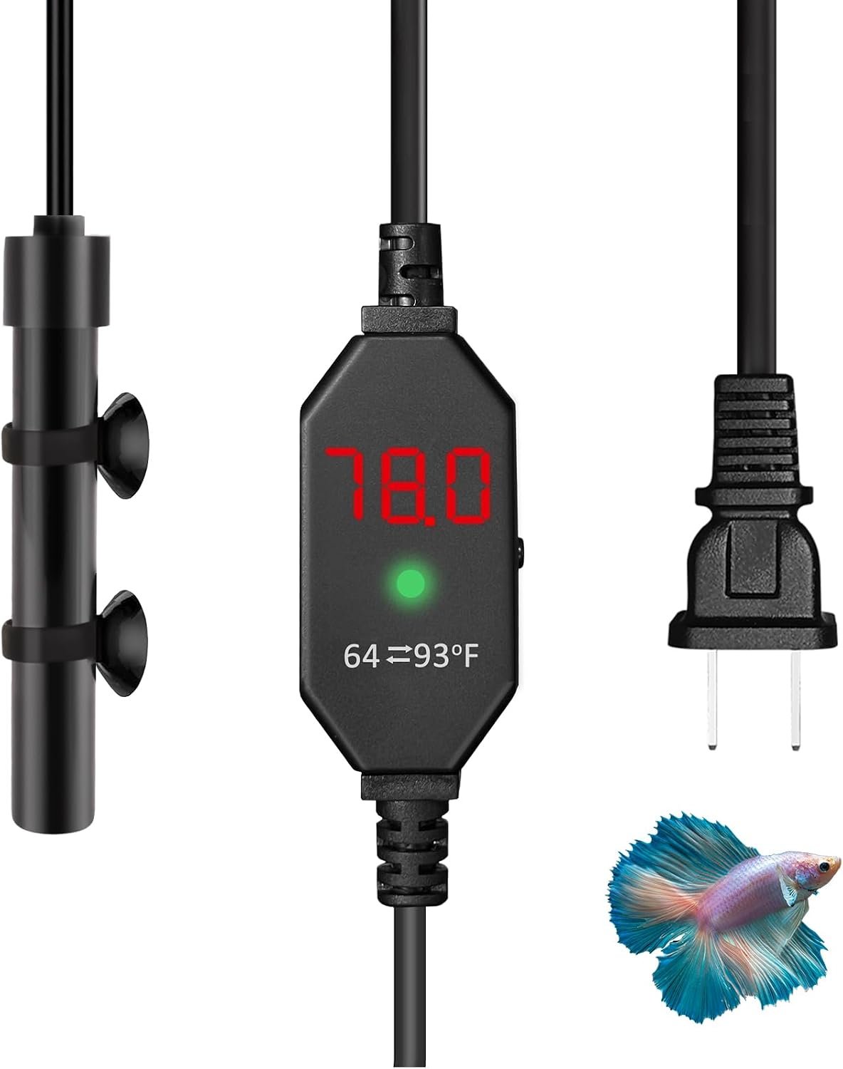 Small Submersible Aquarium Heater, Adjustable Mini Fish Tank Heater 15W 25W 50W with External Temperature Controller, Digital Display, Alumina Ceramic, for 3/5/10 Gallons (50W)