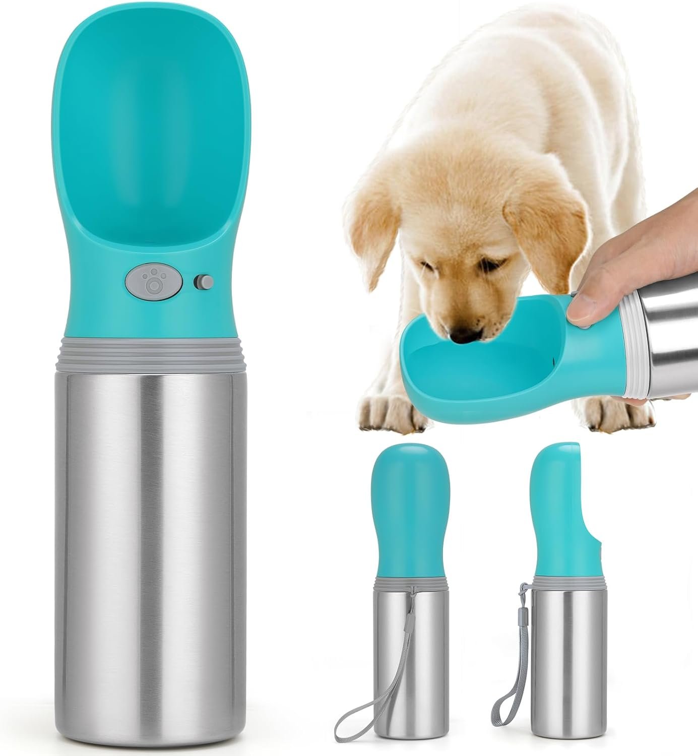 Portable Dog Water Bottle, 14 OZ Stainless Steel Pet Water Dispenser | Leak Proof Pet Water Dispenser with Drinking Feeder, Durable, Use for Dog Travel, Walking, Hiking, and Outdoor Activities