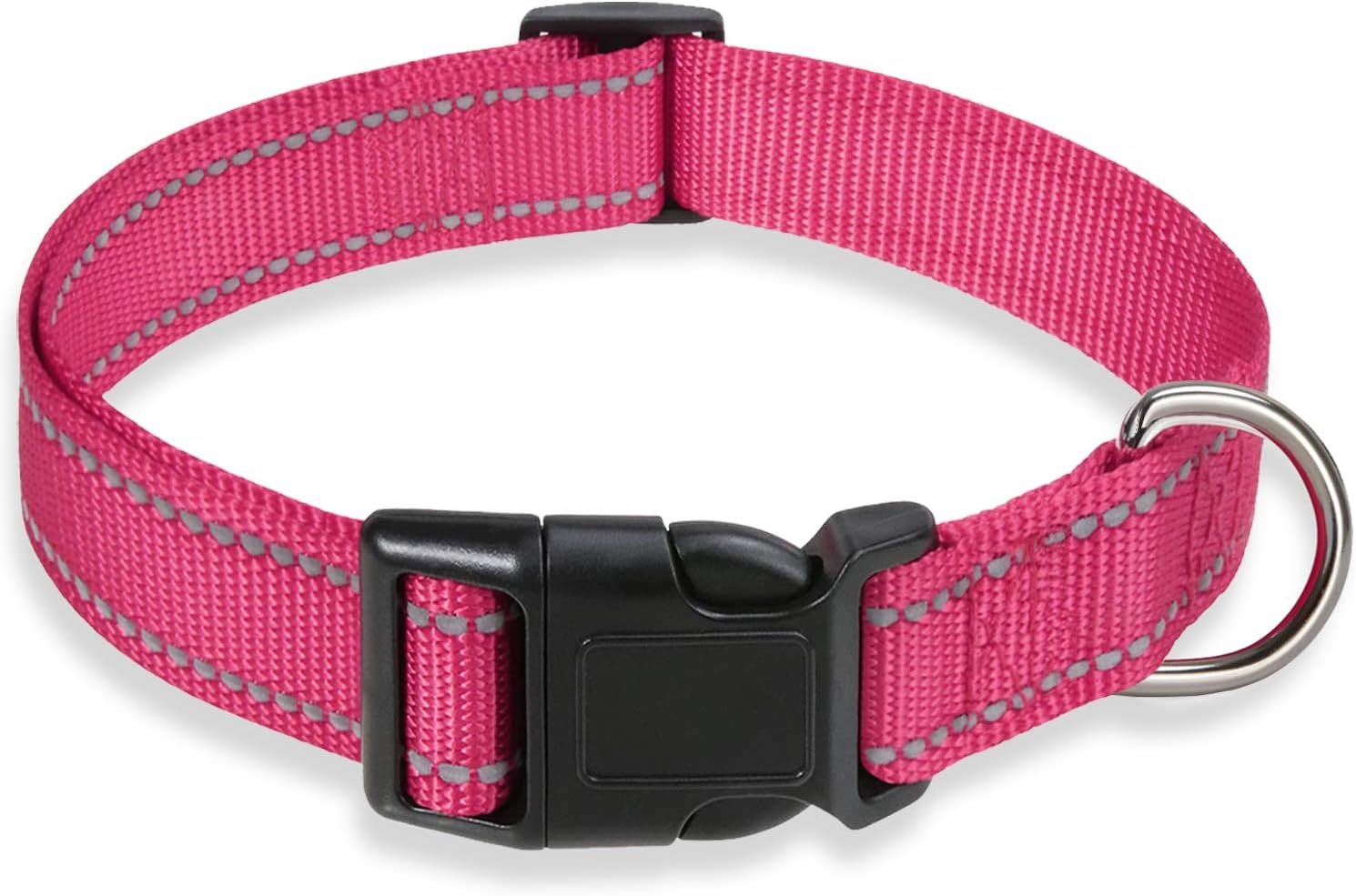 Reflective Dog Collar with Buckle Adjustable Safety Nylon Collars for Small Medium Large Dogs, Pink S | Comfortable & Breathable, No Chafing on Walks and Outdoor Hikes, Metal D-Ring, Night Safety