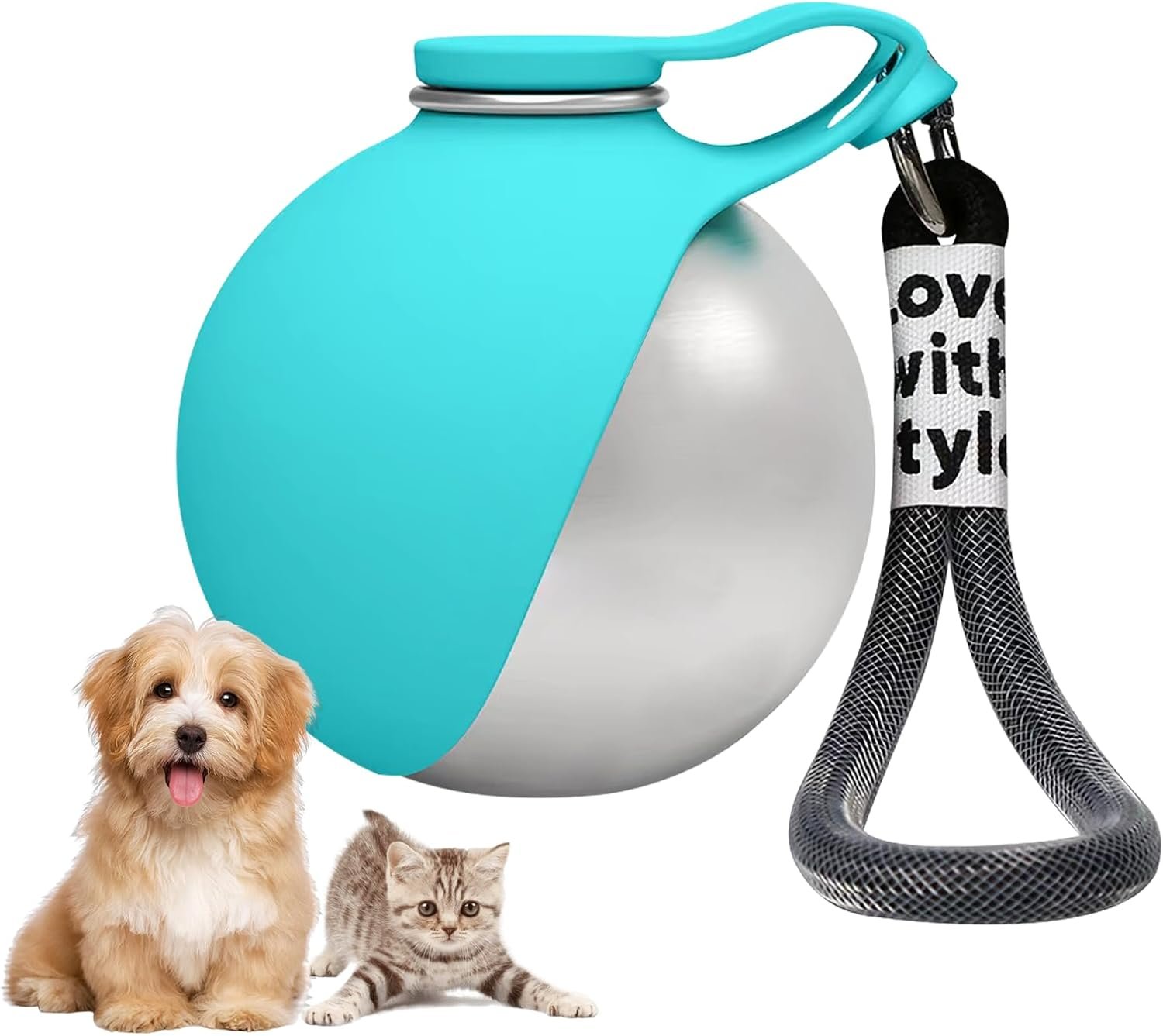 2in1 Portable Dog Water Bottle Portable,10oz Stainless Steel Leak Proof Pet Water Bottle Portable Dog Water Bottle Silicone Bowl,Outdoor Travel Water Bottle for Dogs Walking Hiking Camping, Blue