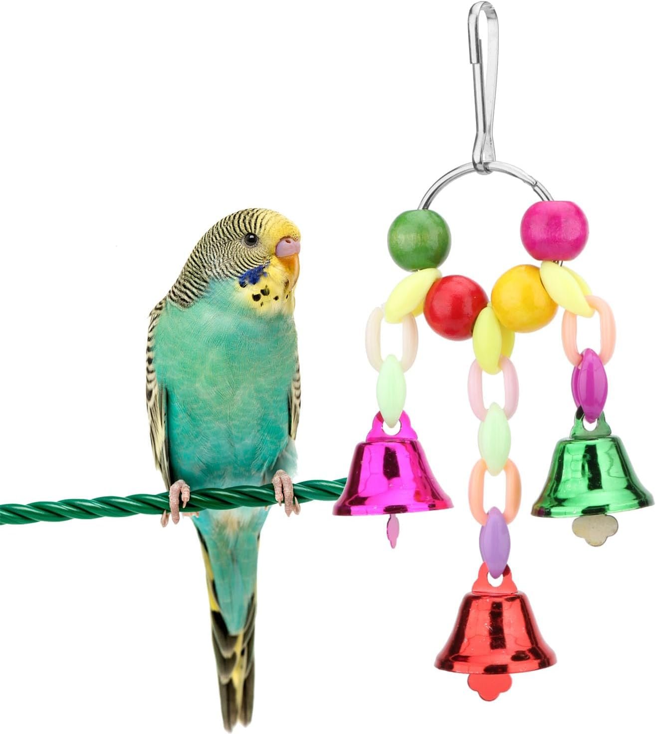 Hypeety Colorful Bird Bell Toys Parakeet Cage Hanging Chew Bells for Parrot | Bright colorful bells, chewable, safe materials, fits most cages, easy to hang, reduces boredom, for small parakeets, 3 bells