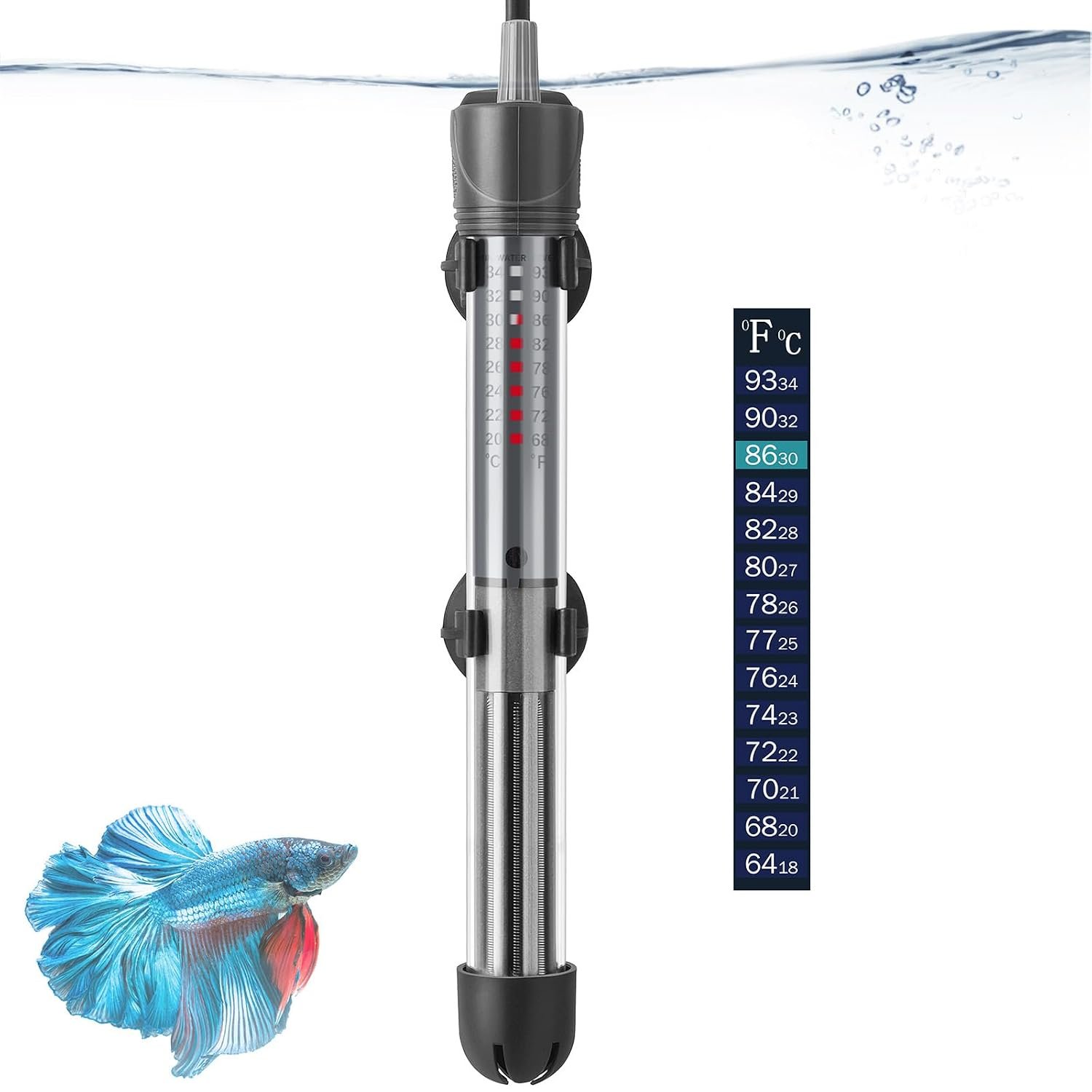 HITOP 100W Adjustable Aquarium Heater, Submersible Fish Tank Heater Thermostat with Suction Cups for 12-30Gal