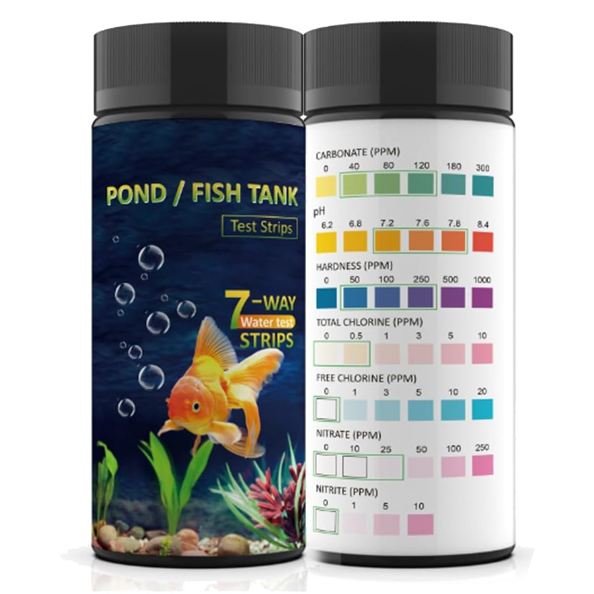 7IN1 Aquarium Test Strips – 50 Strips Aquarium Test Kit Fish Tank Test Kit Quick&Accurate Testing Freshwater&Saltwater Nitrate Nitrite Hardness Free Chlorine pH Carbonate Total Alkalinity