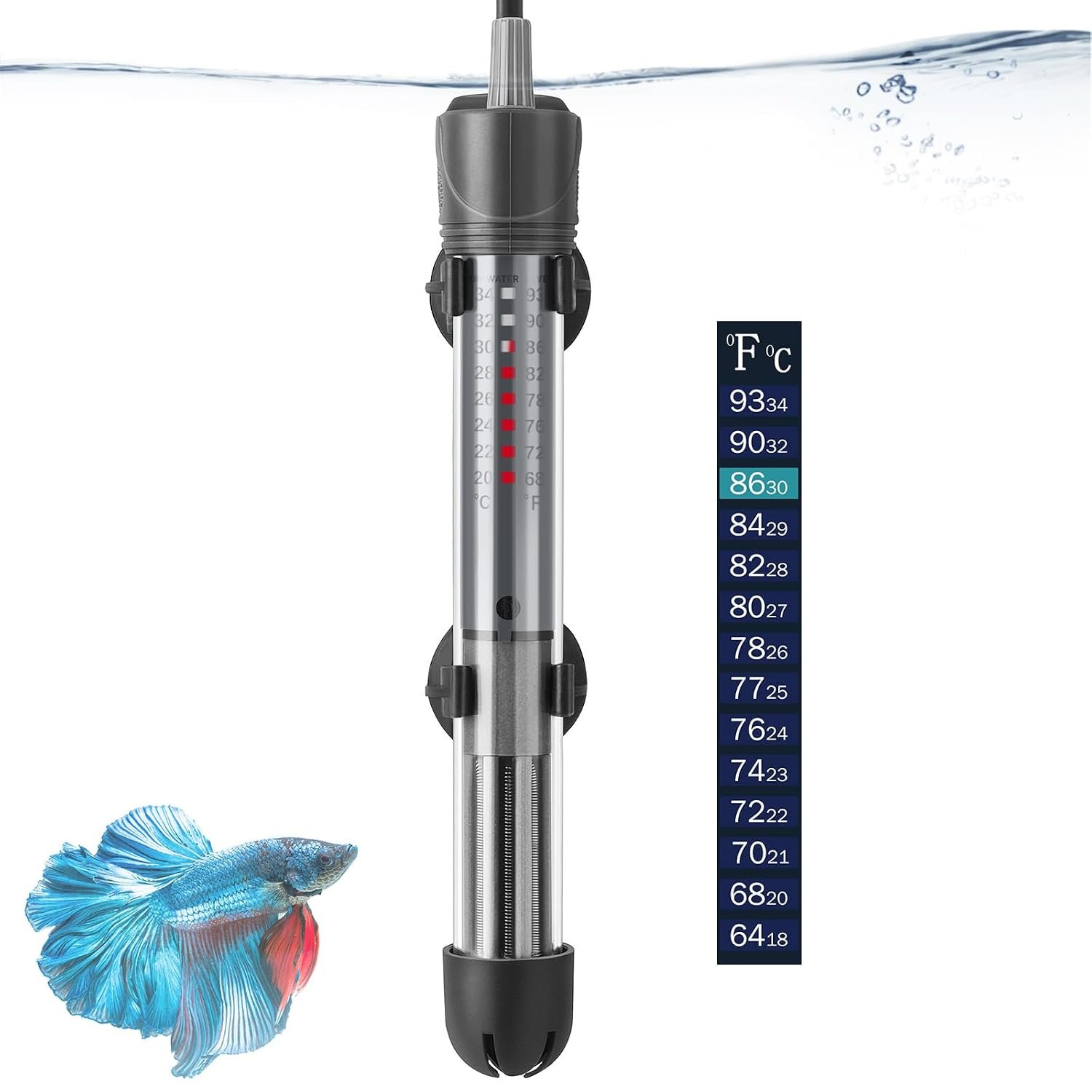 HITOP 25W Adjustable Aquarium Heater, Submersible Fish Tank Heater Thermostat with Suction Cups for 5-10Gal