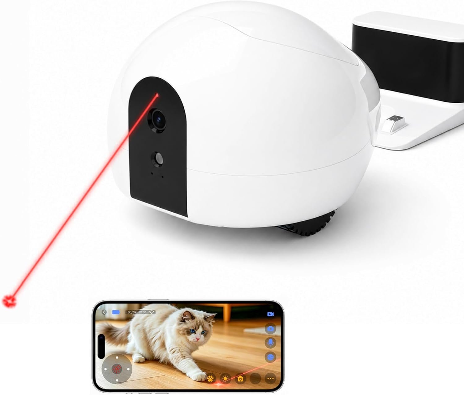 Pet Camera Robot with Treat Dispenser & Laser, Moving Cat Robot Camera for Dogs and Cats with Two-Way Audio, App Remote Control, Auto Recharge, Night Vision