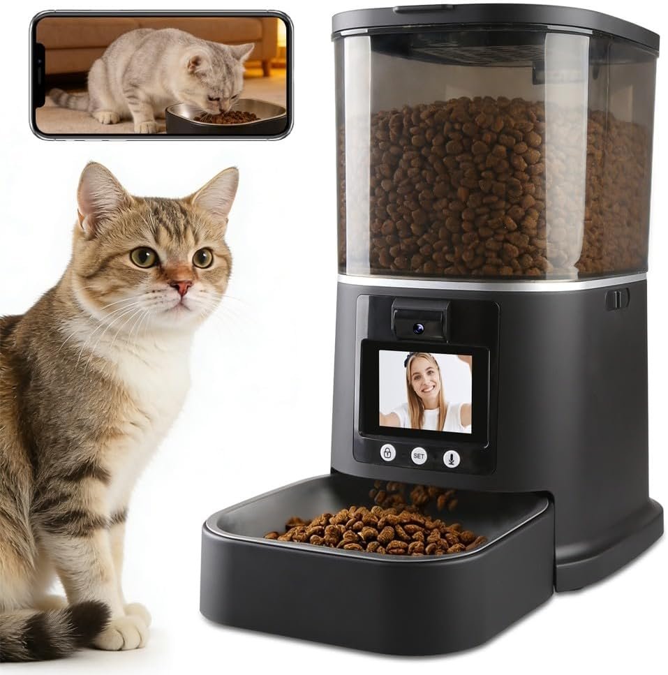 Automatic Cat Feeder with Camera Two-Way Video/Autio 5G WiFi, 5L | 3MP HD, Custom Voice, APP Control Automatic Dog Feeder with Night Vision, Cat Food Dispenser, Automatic Feeder Cat Dry Food