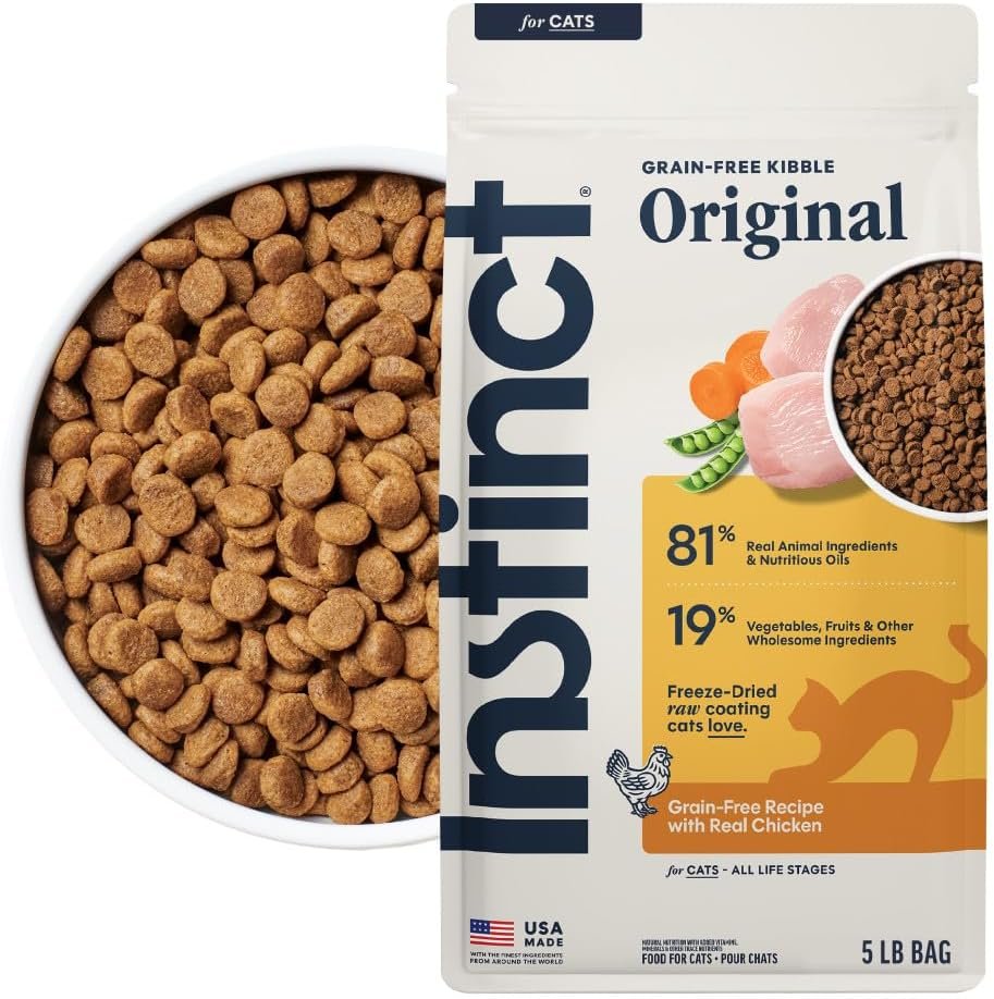 Instinct Original Dry Cat Food, Raw Coated Kibble, Real Chicken, 5 lb. Bag | Raw-coated kibble with cage-free chicken for strong muscles, digestive health, and healthy skin & coat, grain-free