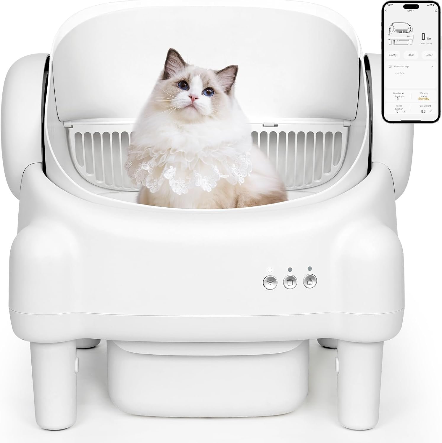 Automatic Cat Litter Box,Self Cleaning Litter Box for Multiple Cats with Open Top Design, App Control, Safety Protection, Ultra-Quiet,Easy Setup,White