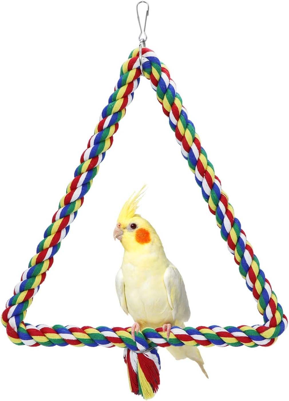 Bird Triangle Rope Swing Colorful Perch Chewing Toy for Parrots Budgie Parakeet Cockatiel Cockatoo (M)