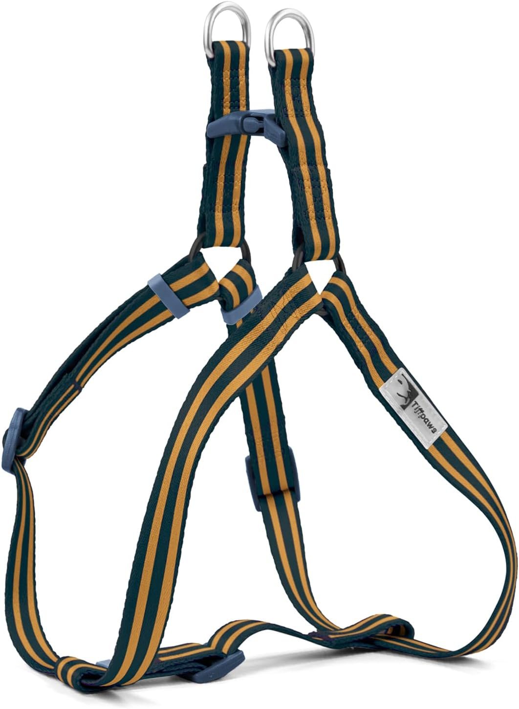Step in Dog Harness for Small Dogs, Freedom Nylon Dog Halter Vests, Lightweight and Escape Proof Puppy Harness, Quick Fits for Small Medium and Large Dogs (Blue & Orange Stripe, XS)