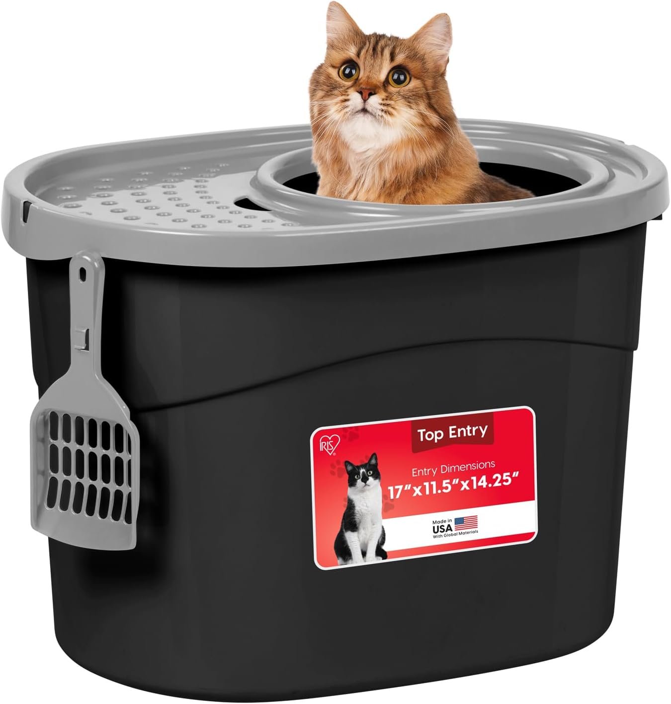 IRIS USA Large Top Entry Cat Litter Box, Hooded Privacy, Black/Gray | Multi-Cat Households, Protected Interior, Enclosed Top Access, Dog Proof Pan, Reduced Tracking, Odor Trapping