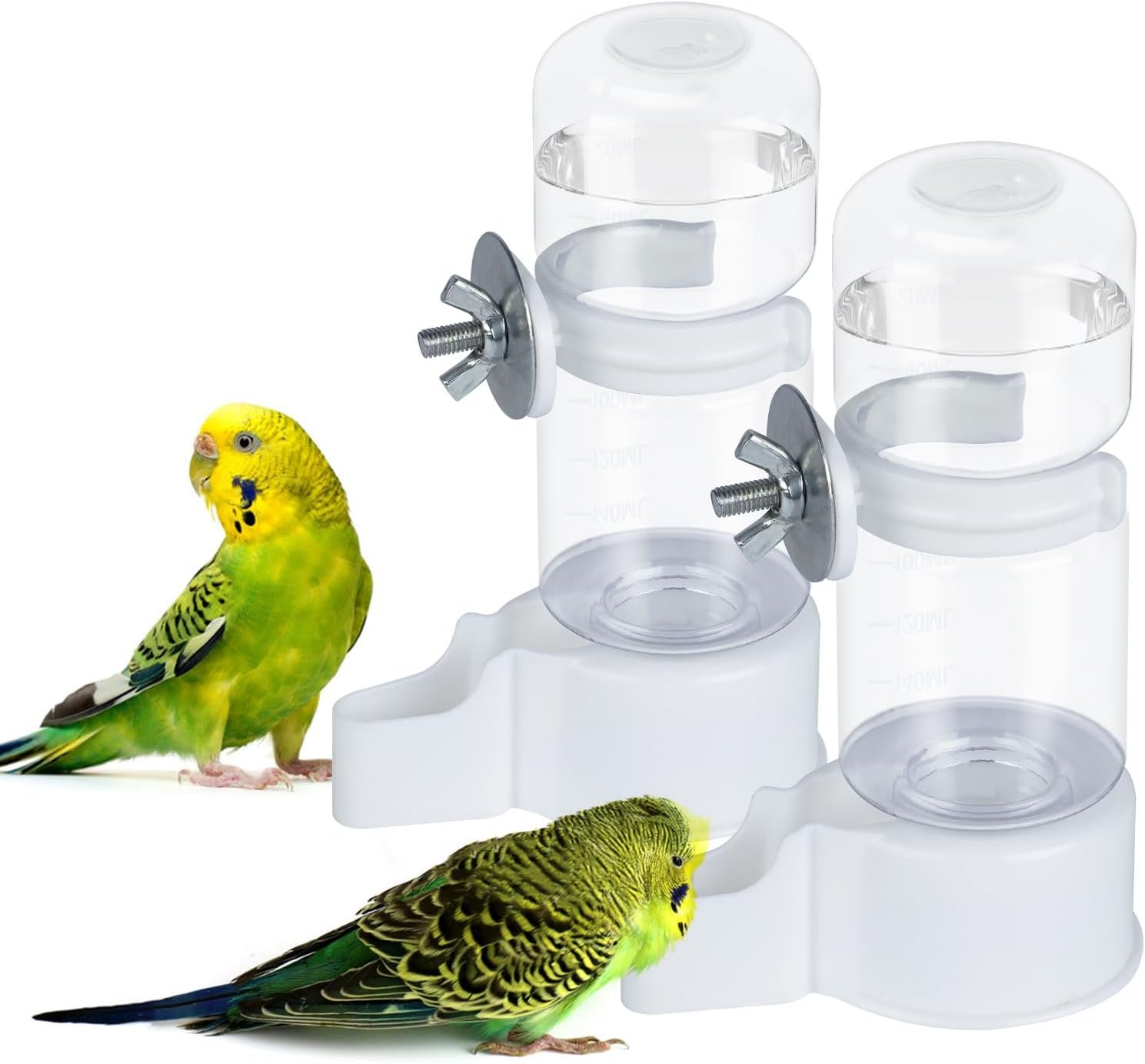 2 Pack Automatic Bird Cage Water Dispenser, 4.73 oz Parakeet Water Feeder | Water Dispenser for Birds, 4.73 oz Tank, Gravity Flow Helps Reduce Mess, Rotating Cage Clip, Budgies Cockatiels Lovebirds