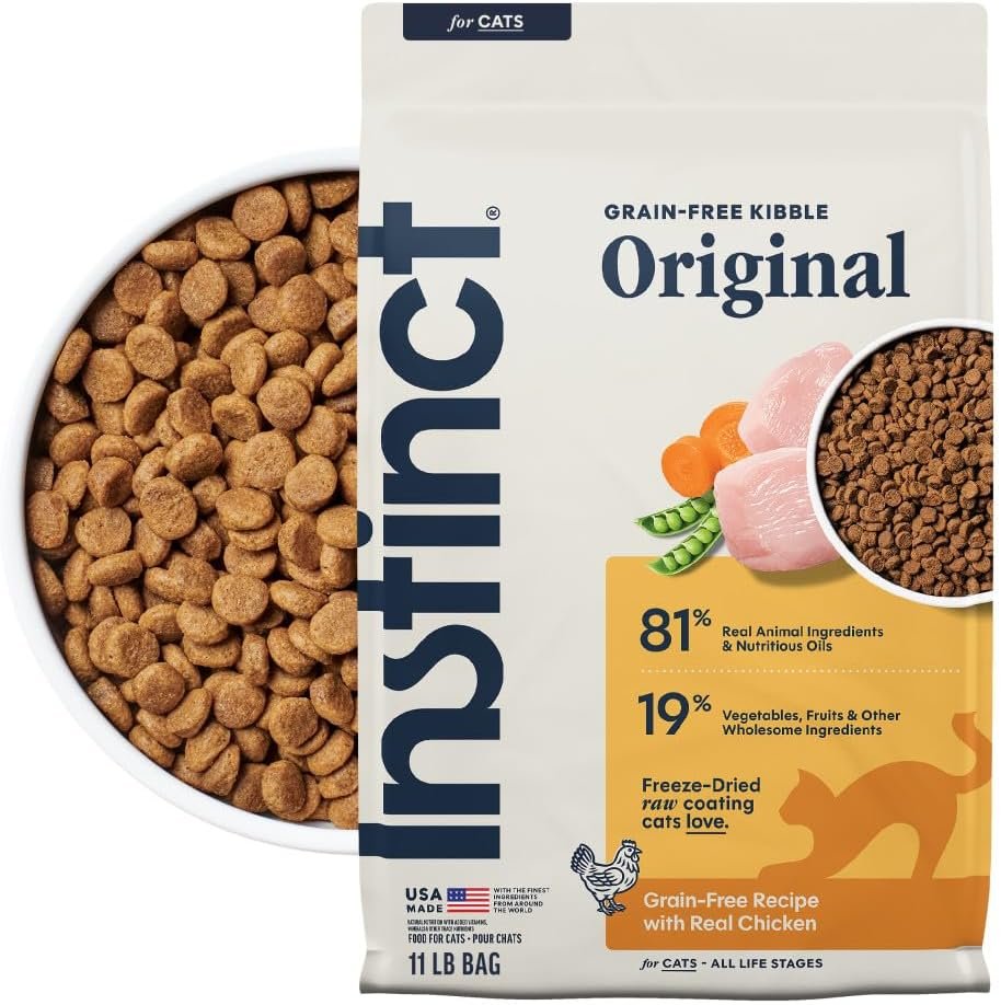 Instinct Original Dry Cat Food, Raw Coated Kibble, Real Chicken, 11 lb. Bag | Raw-coated kibble with cage-free chicken for strong muscles, digestive health, and healthy skin & coat, grain-free