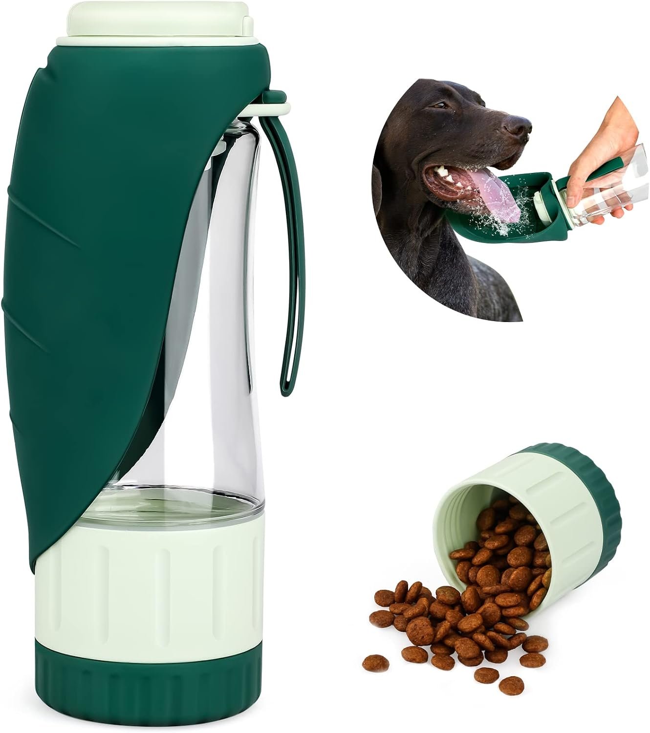 TIOVERY Upgraded Dog Water Bottle, Portable Dog Cat Puppy Pet Water Dispenser Feeder with Drinking Cup and Food Container Leak Proof for Outdoor Walking, Travel, Hiking 12OZ