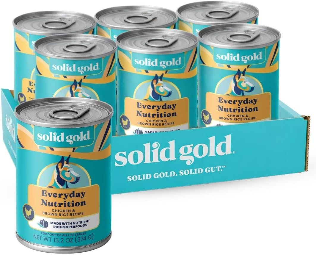 Solid Gold Canned Dog Food for Adult, Puppy & Senior Dogs – High Calorie, High Protein Wet Dog Food w/Real Chicken, Whole Grains & Superfoods for Gut Health – Small, Medium & Large Breed Dogs -6 Pack