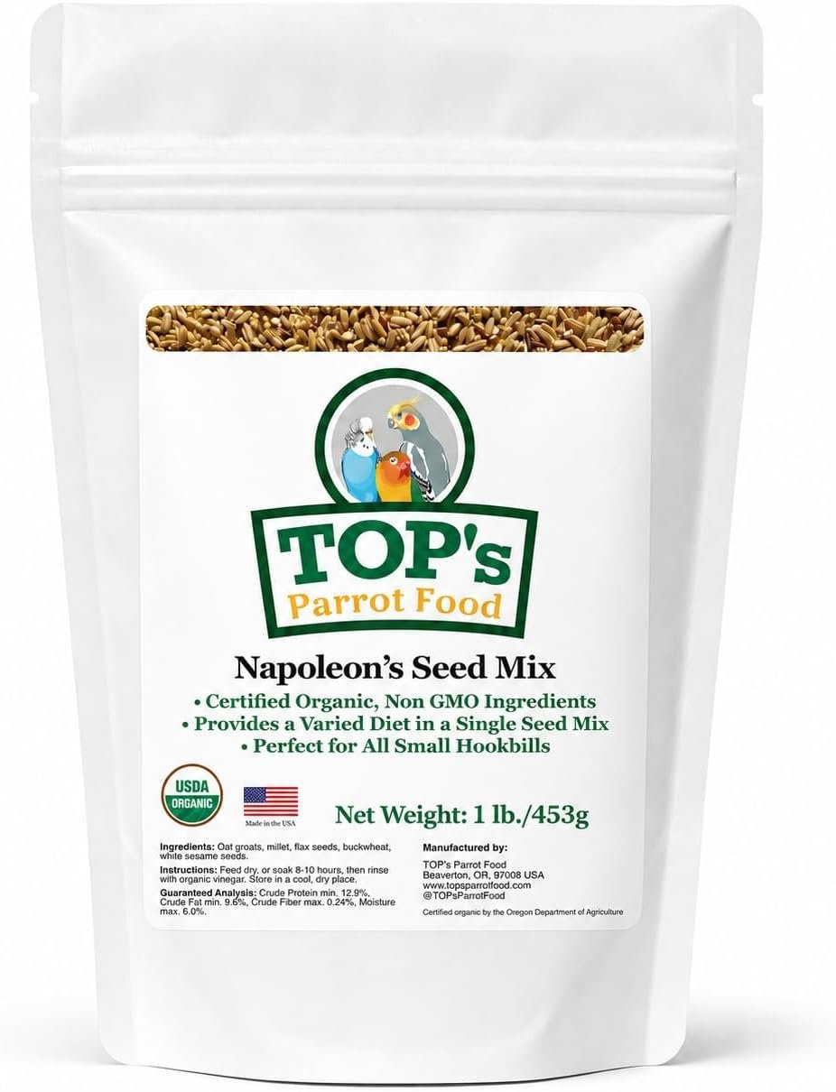 TOP’s Napoleon’s Seed Mix for All Small Hookbills, Non-GMO, Soy Free, Corn Free, USDA Organic Certified, 1 lb