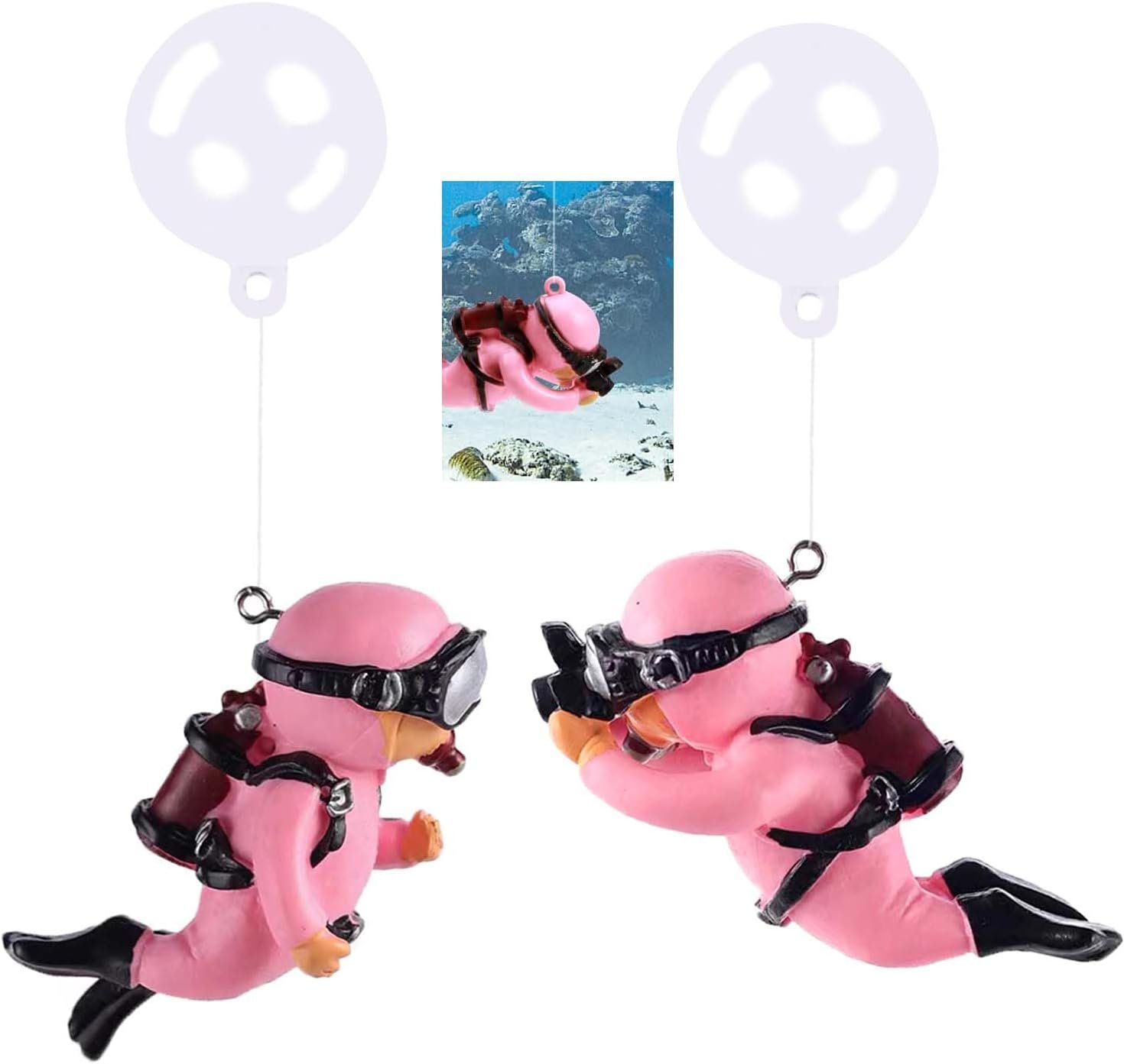 2-Pack Tank Decorations, Cute Little Diver, Aquarium Decoration Accessories Ornaments with Float Ball, Playmate for Tank Suitable for All Kinds of Fish and Tanks (Pink)