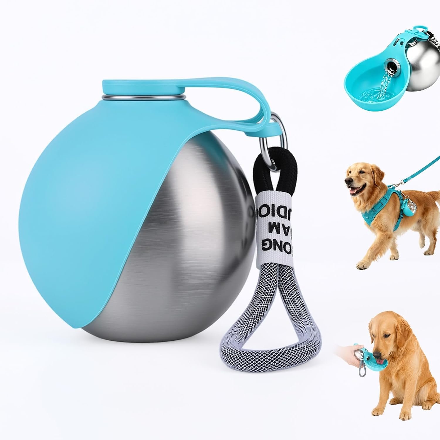 2 in 1 Portable Dog Water Bottle for Dogs,10oz Stainless Steel Portable Dog Water Bottle with Foldable Silicone Bowl, Leak-Proof 2 in 1 Portable Tumbler for Small Dog & Puppy Walking Hiking Outdoor