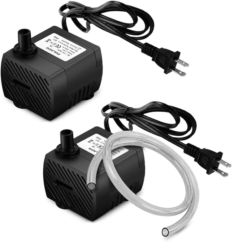 2Pcs Mini Submersible Water Pump (95GPH 5W) for Aquarium Fish Tank, Pond, Fountain, Hydroponics