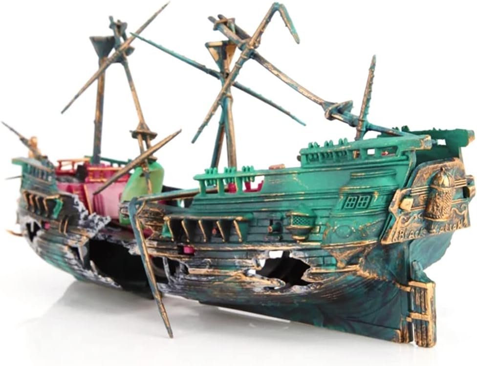 SLOCME Aquarium Shipwreck Decorations – Air Bubbler Sunken Ship Ornament, Fish Tank Air Action Aerating Decorations
