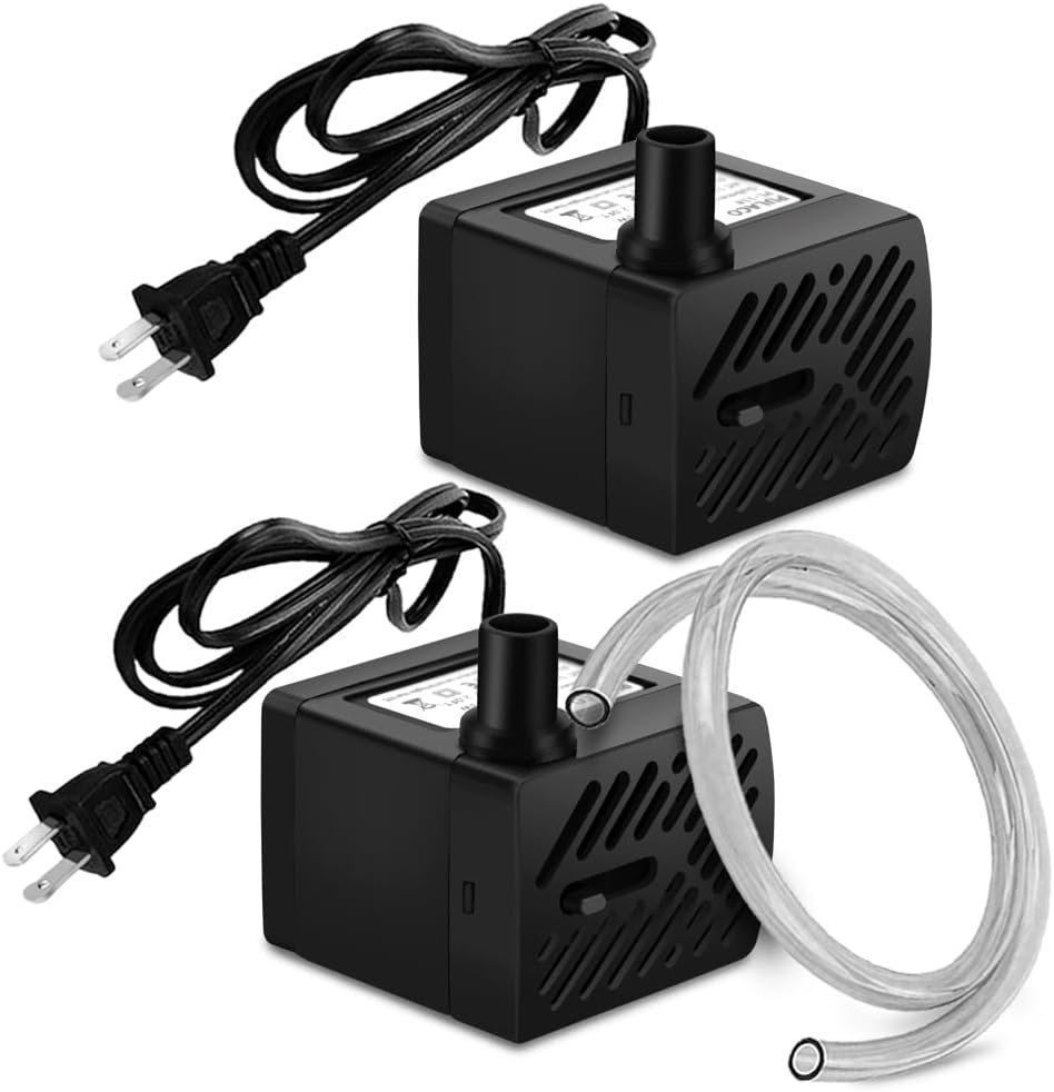 2Pcs Mini Fountain Pump (50GPH 3W), Ultra Quiet Submersible Water Pump for Aquarium, Small Fish Tank, Pet Water Fountain, Tabletop Fountains, Water gardens and Hydroponic Systems