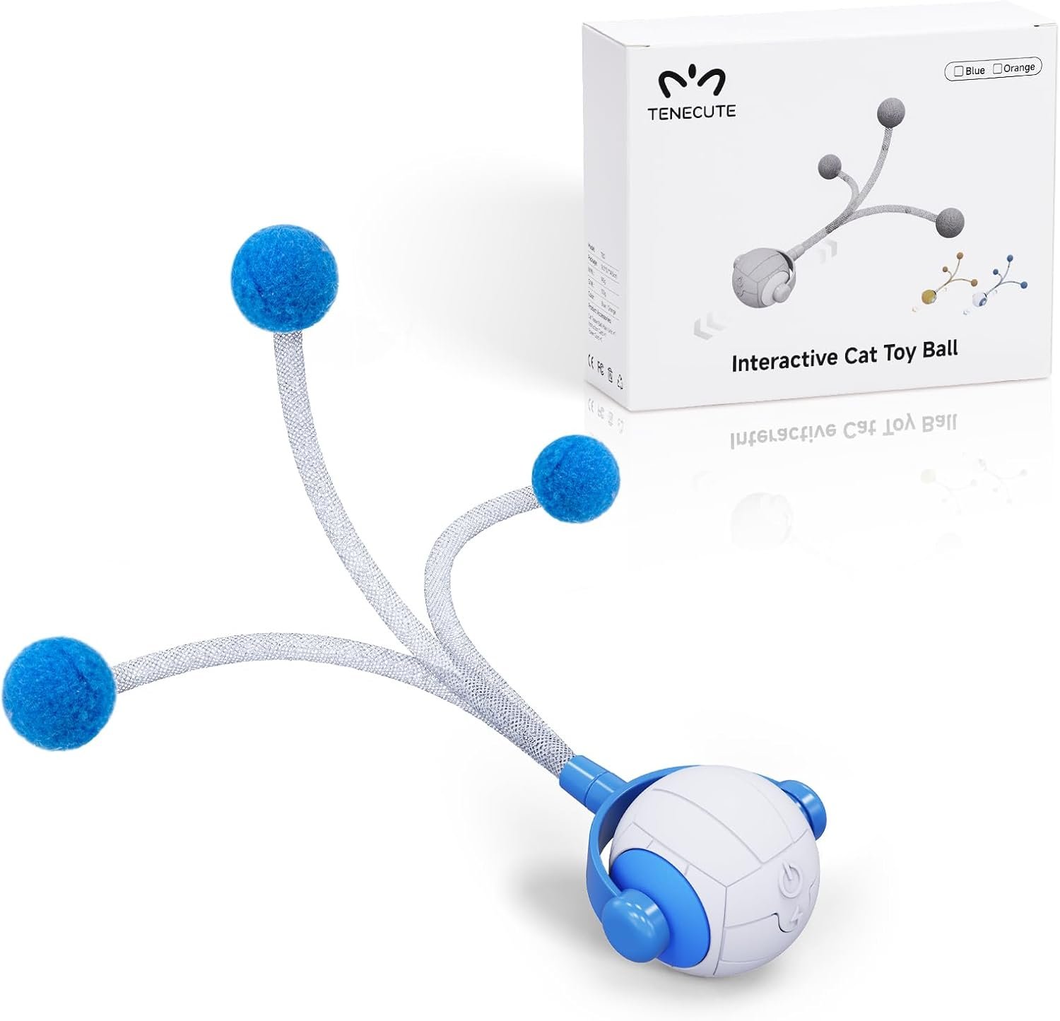 Cat Toys for Indoor Cats, Interactive Cat Toy Ball with Pom-Pom Tails, Automatic Cat Toy Self Play Exercise Toy to Relieve Boredom for Kitten & Adult Cats (Blue)
