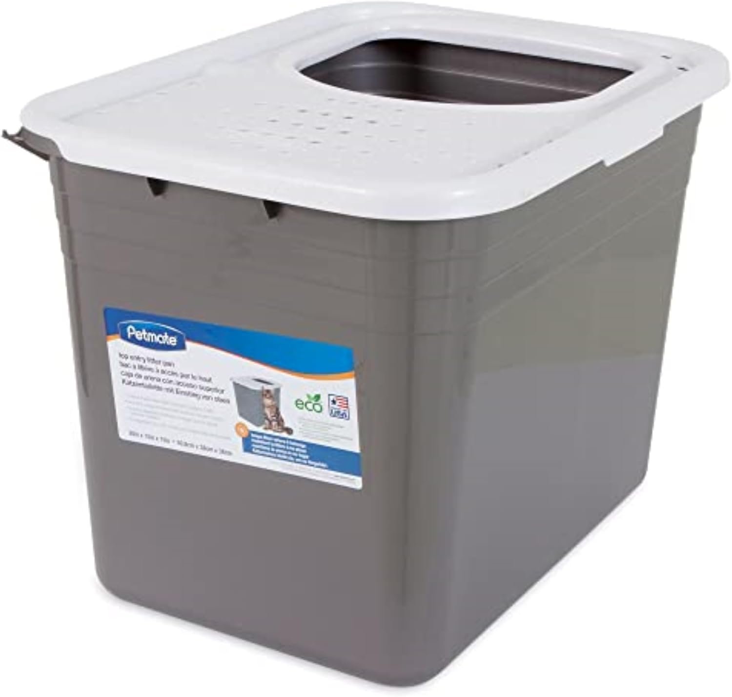 Petmate Enclosed Litter Box for Cats, Hinged Lid, Wide Entry, USA Made Item | Filter door design, reduces odor and mess, easy access opening, scoop sold separately, great for indoor pet homes each day